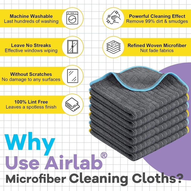Airlab Microfiber Cleaning Cloth for Household Dust Rags for Cleaning All-Purpose Towels Streak Free Kitchen Dishes Reusable Pack of 6, 12" x 12" - Image 2